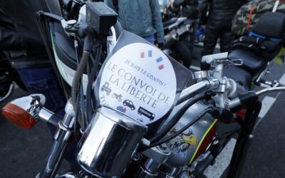 Manifestantes anti-vacinas a caminho de Paris