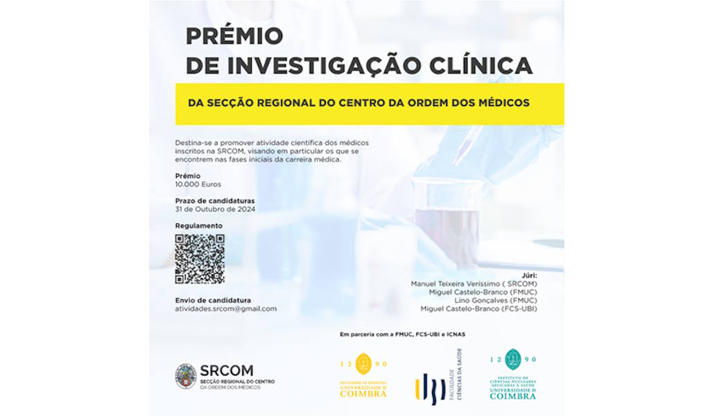 Ordem dos Médicos do Centro cria Prémio de Investigação Clínica no valor de 10 mil euros